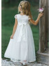 Cap Sleeve Ivory Lace Tulle Ankle Length Flower Girl Dress Cap Sleeve Ivory Lace Tulle Ankle Length Flower Girl Dress